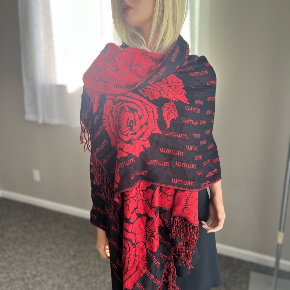Miu Miu Red and Black Floral Scarf - as is - Picture 6 of 9